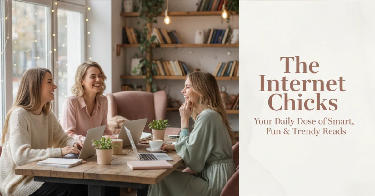 Smart and stylish young women enjoying coffee and working on laptops in a cozy café — representing The Internet Chicks’ fun, trendy, and intelligent lifestyle community.